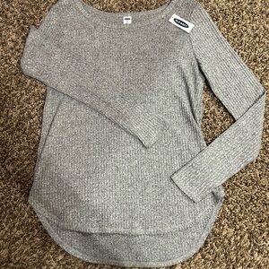Old Navy Gray Ribbed Scoop Neck Sweater